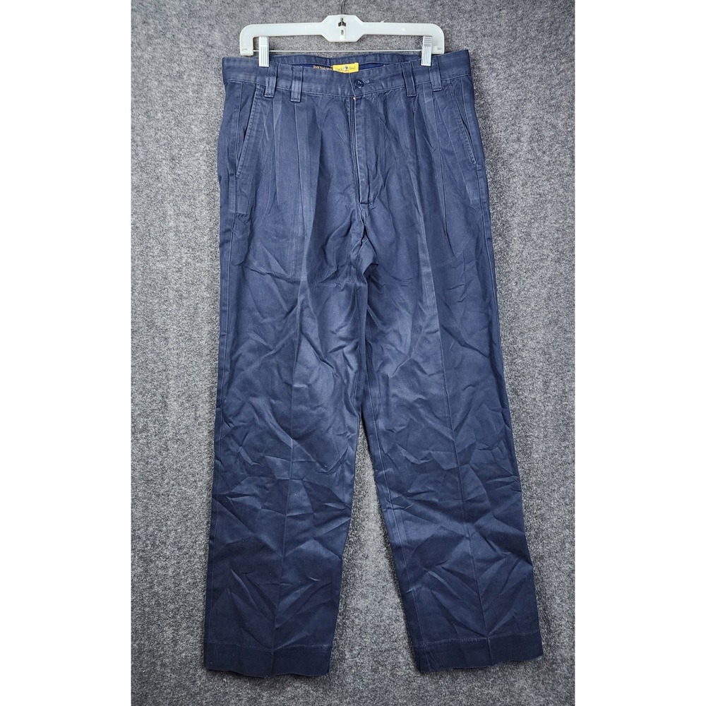 Duck Head Chinos Men 34x32 Navy Blue Classic Pleat Front Cotton Pants